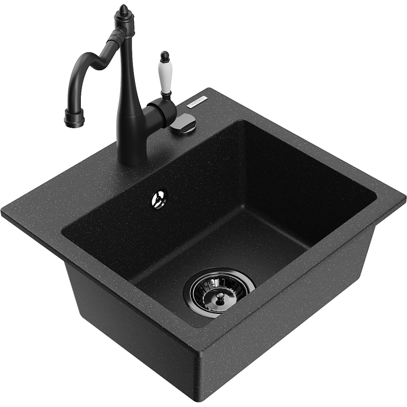 Mexen Milo chiuvetă de granit cu 1 cuvă cu baterie de bucătărie Carla, negru/argintiu metalic - 6505-73-670700-70-B