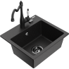 Mexen Milo chiuvetă de granit cu 1 cuvă cu baterie de bucătărie Carla, negru/argintiu metalic - 6505-73-670700-70-B