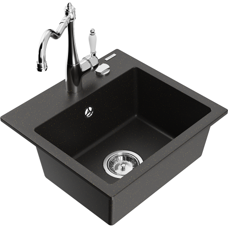 Mexen Milo chiuvetă granit 1-cameră cu baterie de bucătărie Carla, negru/auriu metalizat - 6505-75-670700-00