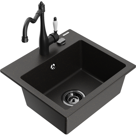 Mexen Milo chiuvetă de granit cu 1 cameră cu baterie de bucătărie Carla, negru/auriu metalic - 6505-75-670700-70-B