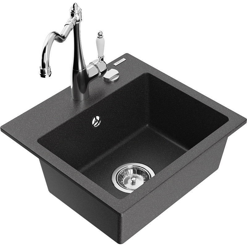 Mexen Milo chiuvetă de granit cu 1 compartiment cu baterie de bucătărie Carla, negru pătat - 6505-76-670700-00