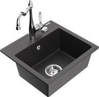 Mexen Milo chiuvetă de granit 1-cameră cu baterie de bucătărie Carla, negru cu pete - 6505-76-670700-00
