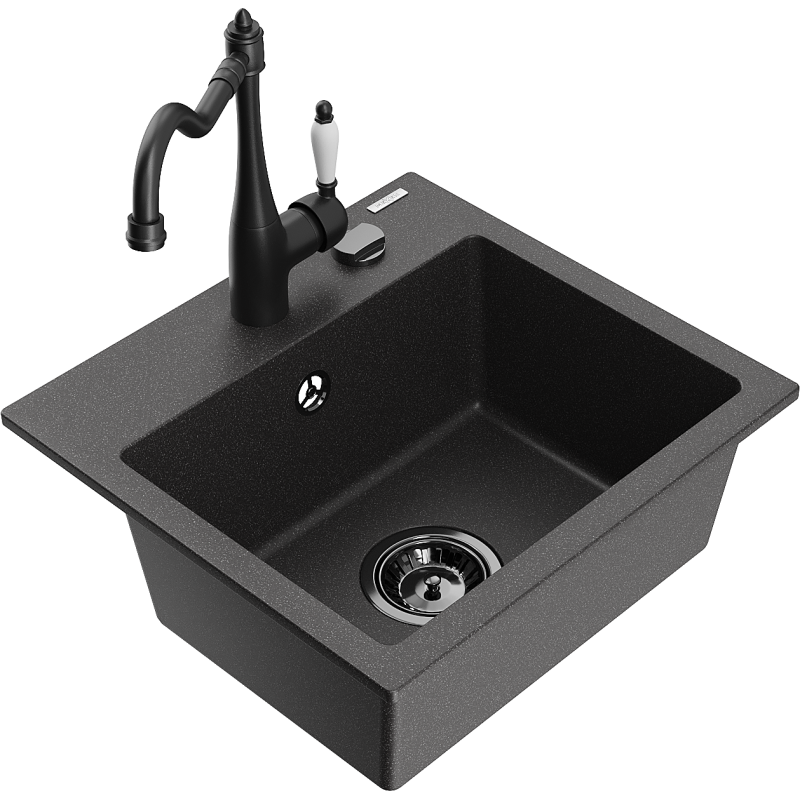 Mexen Milo chiuvetă de granit cu 1 cameră cu baterie de bucătărie Carla, negru cu pete - 6505-76-670700-70-B
