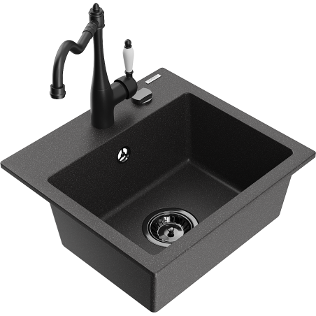 Mexen Milo chiuvetă de granit cu 1 cameră cu baterie de bucătărie Carla, negru cu pete - 6505-76-670700-70-B