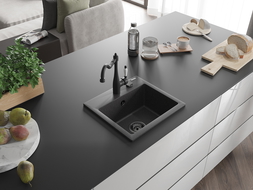 Mexen Milo chiuvetă de granit cu 1 cameră cu baterie de bucătărie Carla, negru cu pete - 6505-76-670700-70-B