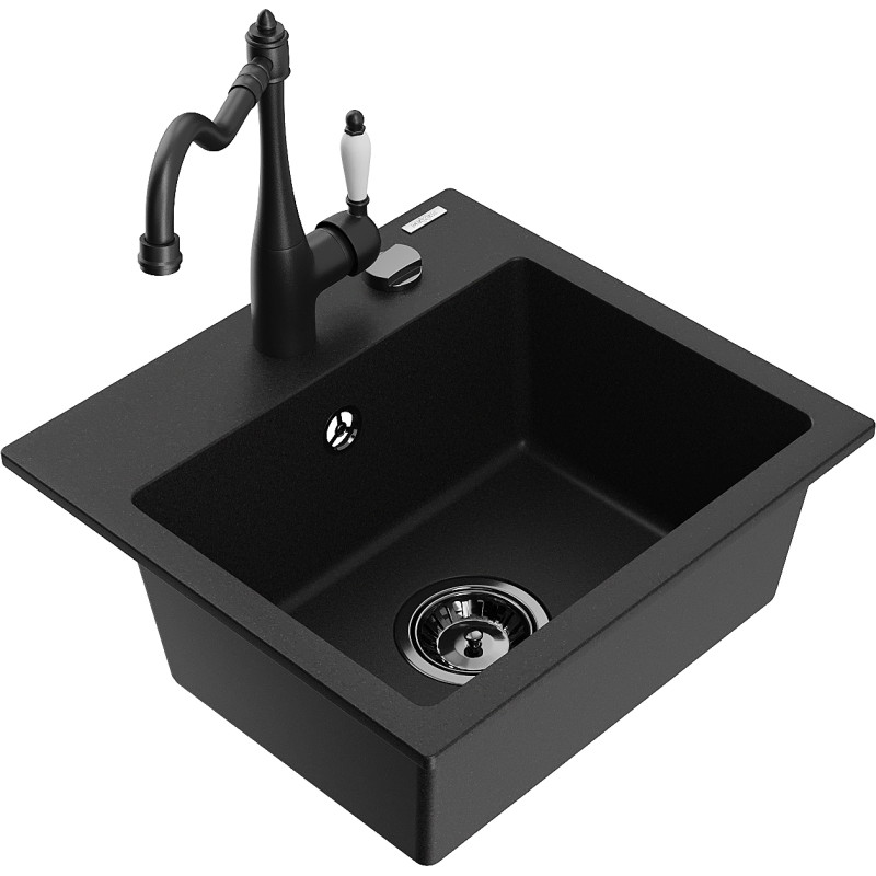Mexen Milo chiuvetă de granit cu 1 cuvă și baterie de bucătărie Carla, negru - 6505-77-670700-70-B