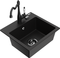 Mexen Milo chiuvetă de bucătărie din granit cu 1 compartiment și baterie Carla, negru - 6505-77-670700-70-B