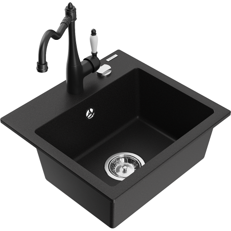 Mexen Milo chiuvetă de granit cu 1 compartiment cu baterie de bucătărie Carla, negru - 6505-77-670700-70