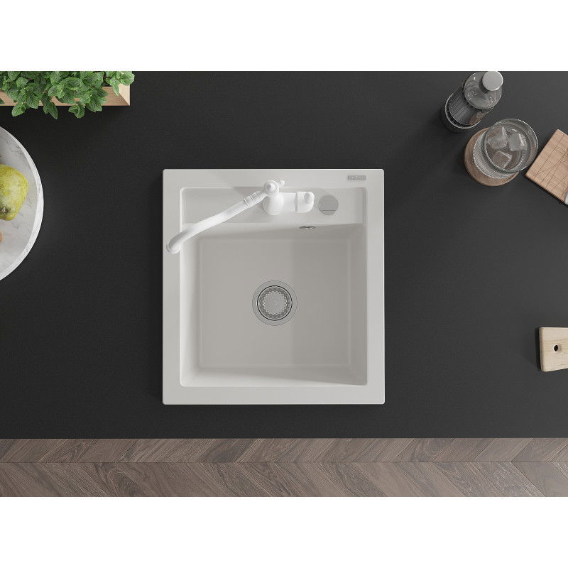 Mexen Vito egymedencés gránit mosogató Carla konyhai csapteleppel, fehér - 6503-20-670700-20