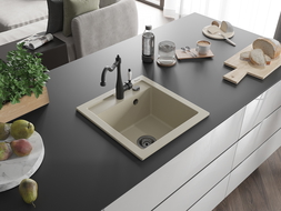 Mexen Vito chiuvetă de granit, cu 1 compartiment, cu baterie de bucătărie Carla, bej - 6503-69-670700-70