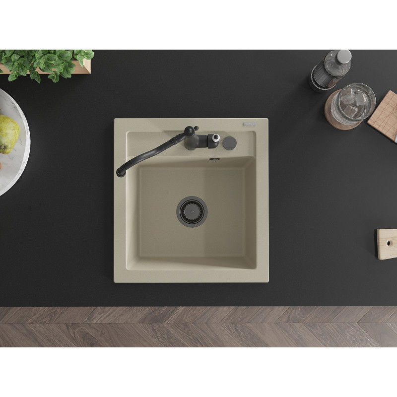 Mexen Vito chiuvetă de granit, cu 1 compartiment, cu baterie de bucătărie Carla, bej - 6503-69-670700-70
