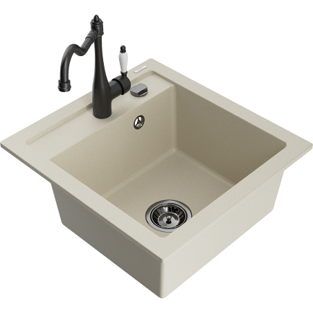 Mexen Vito chiuvetă de granit, cu 1 compartiment, cu baterie de bucătărie Carla, bej - 6503-69-670700-70