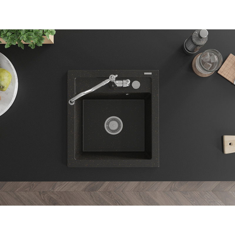 Mexen Vito 1 rekeszes gránit mosogató Carla konyhai csapteleppel, fekete/arany metál - 6503-75-670700-00