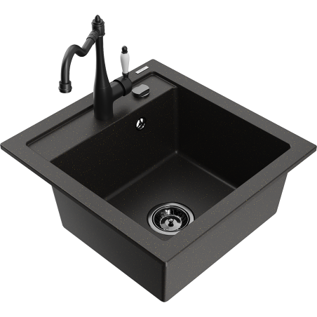 Mexen Vito chiuvetă de granit cu 1 compartiment cu baterie de bucătărie Carla, negru/auriu metalic - 6503-75-670700-70-B