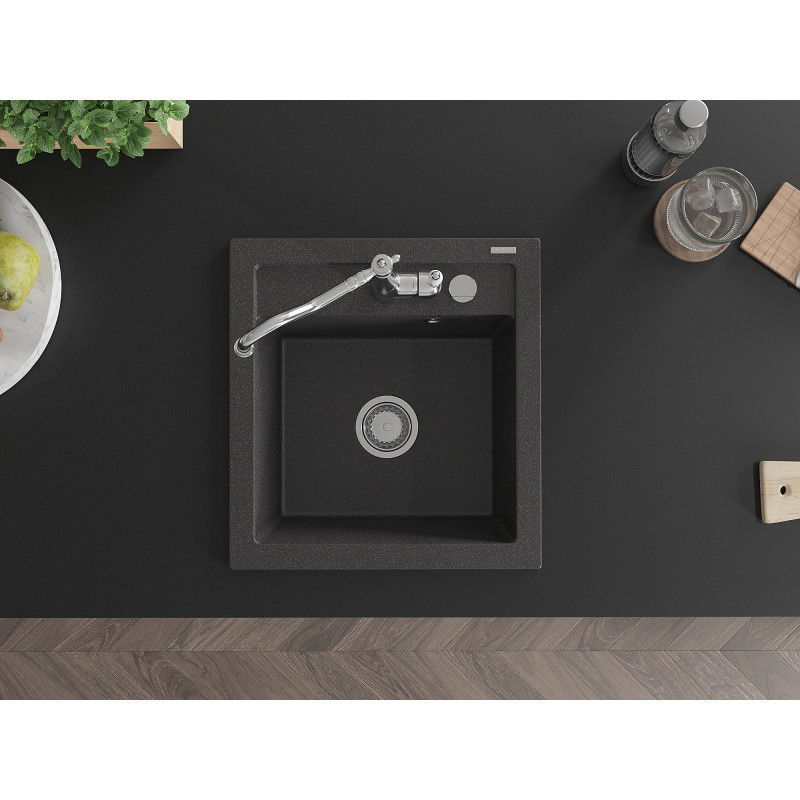 Mexen Vito 1-medencés gránit mosogató Carla konyhai csappal, fekete pöttyös - 6503-76-670700-00