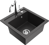 Mexen Vito 1-medencés gránit mosogató Carla konyhai csappal, fekete pöttyös - 6503-76-670700-00