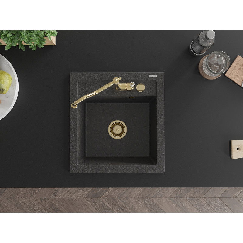 Mexen Vito chiuvetă de bucătărie din granit cu 1 cuvă și baterie de bucătărie Carla, negru stropit - 6503-76-670700-50