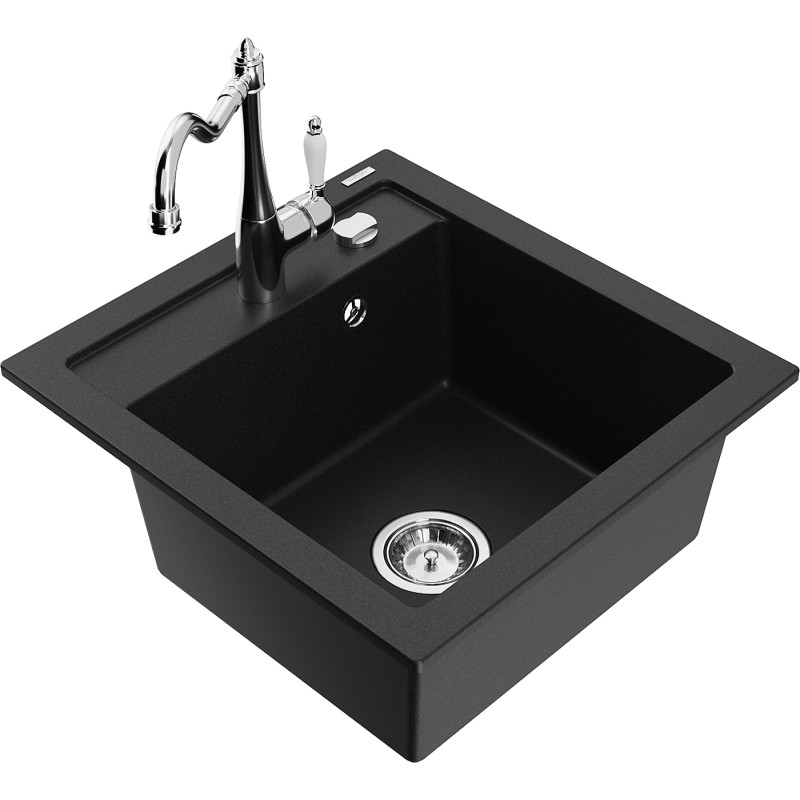 Mexen Vito chiuvetă de granit pe 1 compartiment cu baterie de bucătărie Carla, negru - 6503-77-670700-00
