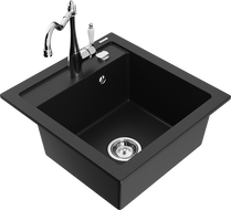 Mexen Vito 1 kamrás gránit mosogató Carla konyhai csappal, fekete - 6503-77-670700-00