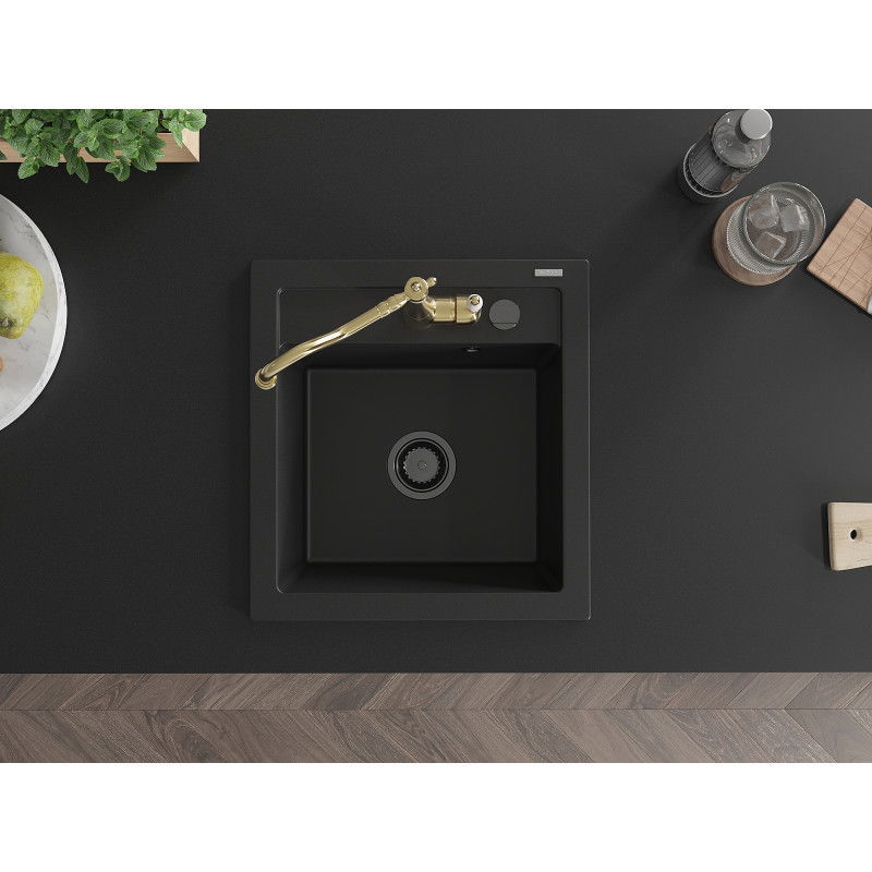 Mexen Vito 1 rekeszes gránit mosogató Carla konyhai csapteleppel, fekete - 6503-77-670700-50-B