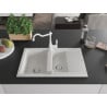 Mexen Pablo chiuvetă de granit cu un compartiment, cu picurător și baterie de bucătărie Carla, Albă - 6510-20-670700-20