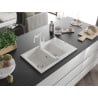 Mexen Pablo chiuvetă de granit cu un compartiment, cu picurător și baterie de bucătărie Carla, Albă - 6510-20-670700-20