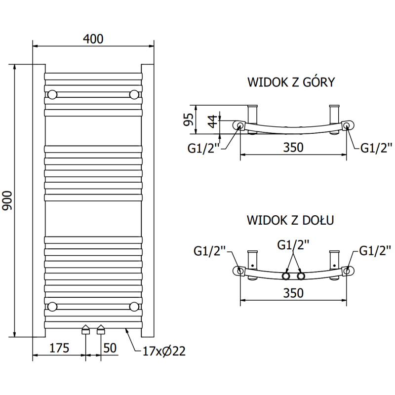 Mexen Ares radiator baie 900 x 400 mm, 312 W, alb - W102-0900-400-00-20