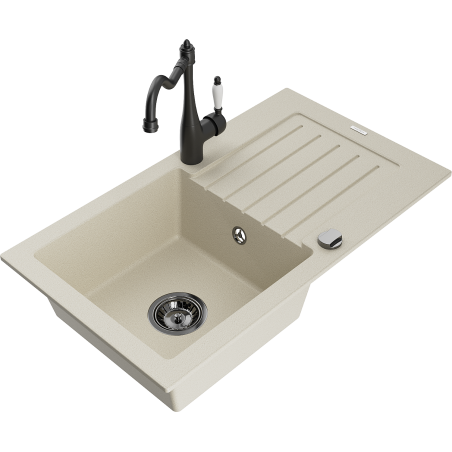Mexen Pablo 1 medencés gránit mosogató csepegtetővel és Carla konyhai csapteleppel, bézs - 6510-69-670700-70