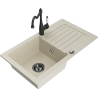 Mexen Pablo 1 medencés gránit mosogató csepegtetővel és Carla konyhai csapteleppel, bézs - 6510-69-670700-70