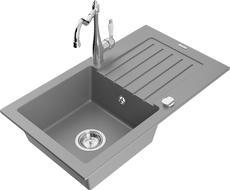 Mexen Pablo 1 rekeszes, szürke gránit mosogató csöpögtetővel és Carla konyhai csappal - 6510-71-670700-00