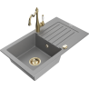 Mexen Pablo gránit mosogató 1-medencés csepegtetővel és Carla konyhai csapteleppel, szürke - 6510-71-670700-50