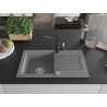 Mexen Pablo chiuvetă de granit cu 1 cuvă cu picurător și baterie de bucătărie Carla, gri - 6510-71-670700-70