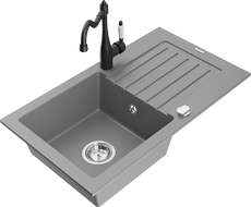 Mexen Pablo chiuveta de granit cu 1 compartiment cu scurgător și baterie bucătărie Carla, gri - 6510-71-670700-70