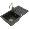 Mexen Pablo chiuvetă din granit cu 1 compartiment cu scurgător și baterie de bucătărie Carla, negru/metal argintiu