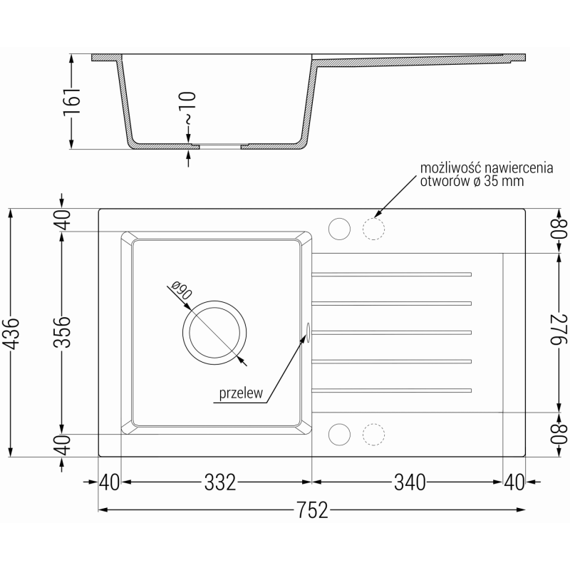 Mexen Pablo 1-medencés gránit mosogató lefolyóval és Carla konyhai csapteleppel, fekete/ezüst metál - 6510-73-670700-50