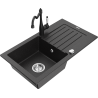 Mexen Pablo chiuvetă de granit cu 1 compartiment cu picurător și baterie de bucătărie Carla, negru/argintiu metalic