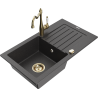 Mexen Pablo chiuvetă de bucătărie din granit cu o singură cuvă, cu scurgător și robinet de bucătărie Carla, negru cu