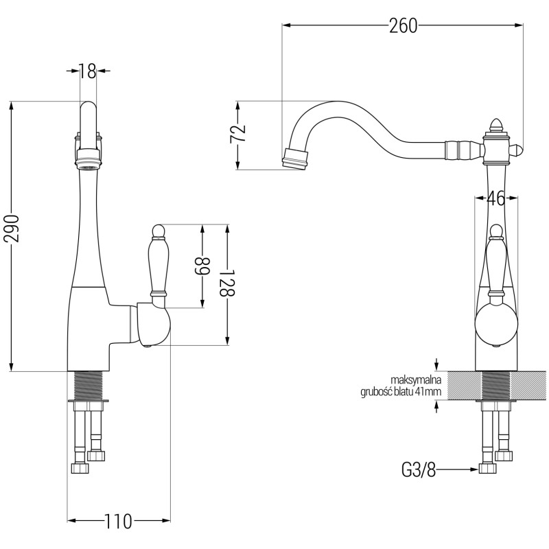 Mexen Pablo chiuvetă de bucătărie 1-cameră din granit cu picurător și baterie Carla, negru cu pete - 6510-76-670700-70