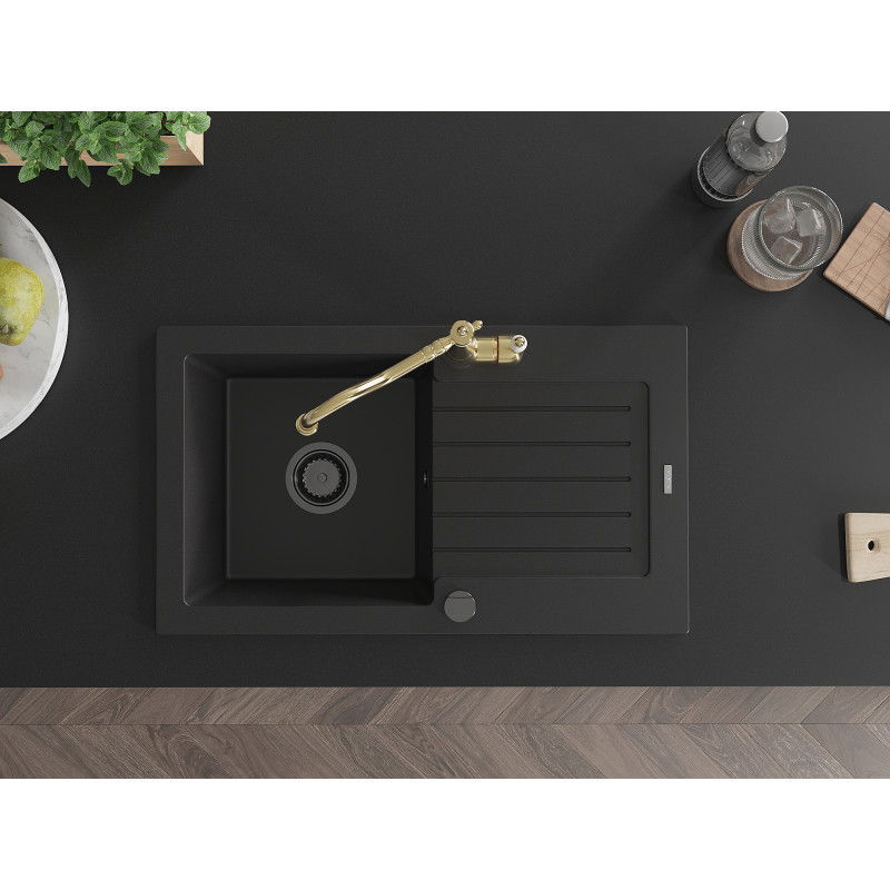 Mexen Pablo chiuvetă de granit cu 1 compartiment, cu scurgător și baterie de bucătărie Carla, negru - 6510-77-670700-50-B