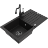 Mexen Pablo chiuvetă de granit cu 1 compartiment, cu scurgător și baterie de bucătărie Carla, negru - 6510-77-670700-70-B