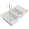 Mexen Gaspar chiuvetă de granit cu 1,5 compartimente, cu scurgător și baterie de bucătărie Carla, albă - 6507-20-670700-20