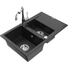 Mexen Gaspar chiuvetă de granit cu 1,5 cuve cu scurgător și baterie de bucătărie Carla negru/metalic argintiu