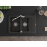 Mexen Gaspar chiuvetă din granit cu 1,5 cuve cu scurgător și baterie de bucătărie Carla, negru/auriu metalizat