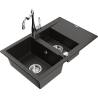 Mexen Gaspar chiuvetă din granit cu 1,5 cuve cu scurgător și baterie de bucătărie Carla, negru/auriu metalizat