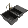 Mexen Gaspar chiuvetă de granit cu 1.5 compartimente, cu scurgător și baterie de bucătărie Carla negru/auriu metalic