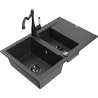 Mexen Gaspar chiuvetă din granit cu 1,5 compartimente, cu scurgător și baterie de bucătărie Carla, negru cu pete