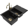 Mexen Gaspar gránit mosogató 1,5 medencés csepegtetővel és Carla konyhai csappal, fekete - 6507-77-670700-50