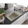 Mexen Elias chiuvetă de granit cu un compartiment, cu picurător și baterie de bucătărie Carla, Bej - 6511-69-670700-69