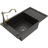 Mexen Elias chiuvetă din granit cu 1 compartiment, cu scurgător și baterie de bucătărie Carla, negru/auriu metalizat