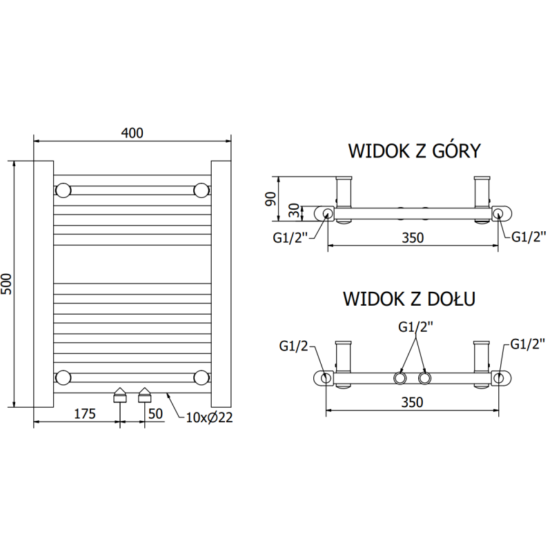 Mexen Mars radiator baie 500 x 400 mm, 178 W, negru - W110-0500-400-00-70
